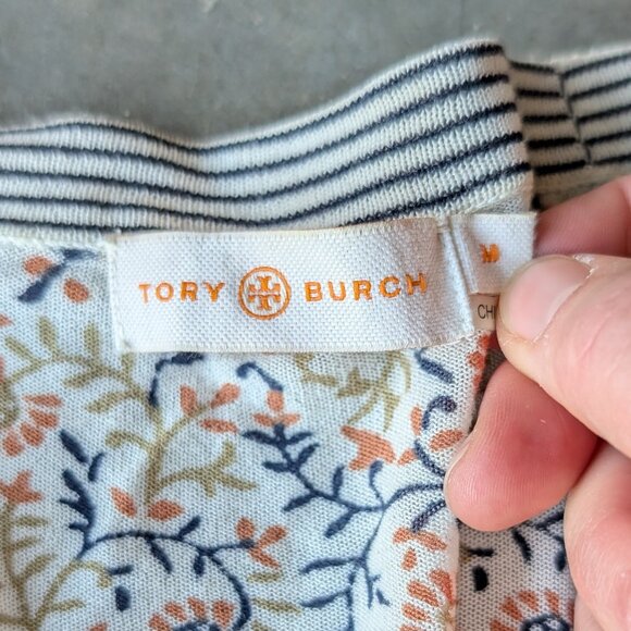 Tory Burch Floral Stripe Contrast Print V-Neck Button Front Cardigan medium - Picture 5 of 8